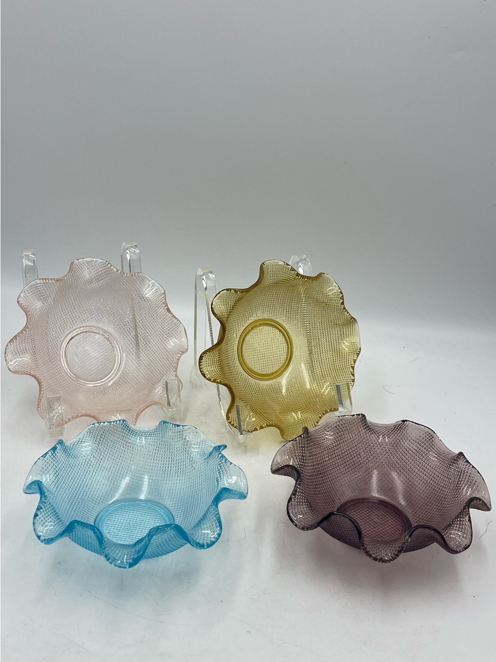 VTG MCM Colony Italian Glass Ruffled Waffle Dessert Bowls Colorful Set of 4